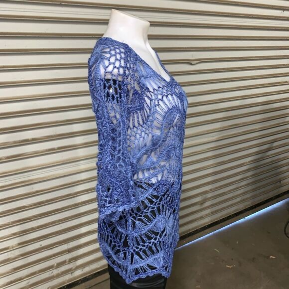 LASeine blue/purple crocheted short sleeve top - Picture 5 of 6